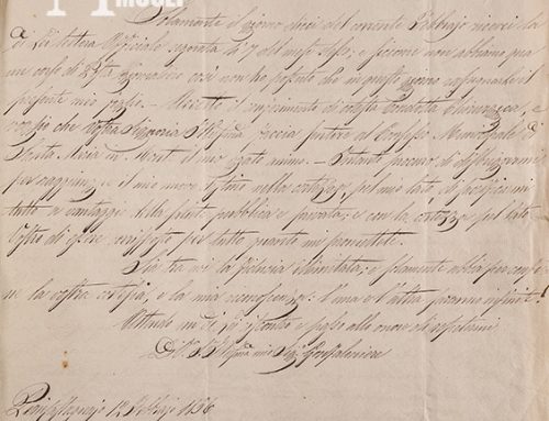 Michele Carducci – ” Lettera di Michele Carducci al Gonfaloniere di Santa Maria a Monte relativa all’accettazione della condotta(12 Febbraio 1856) “